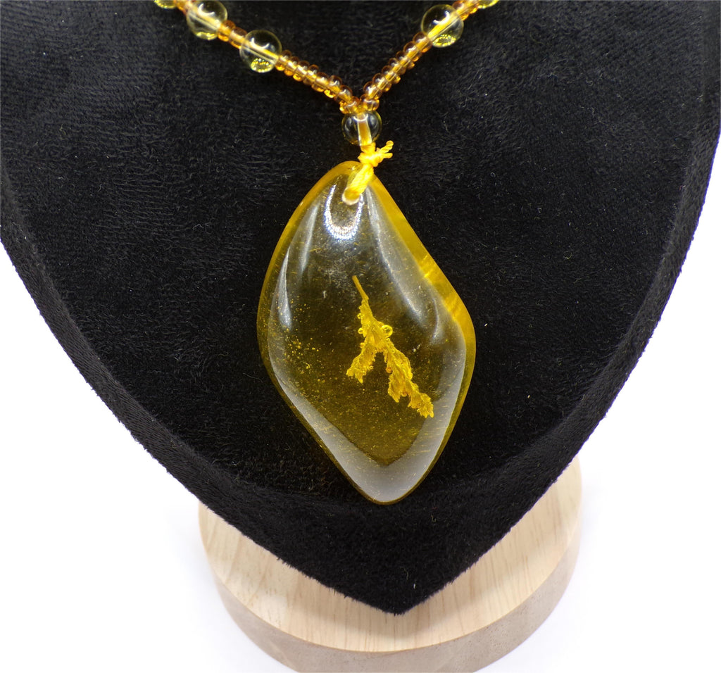 Yellow Bead Necklace with Asymmetrical Amber-Style Pendant