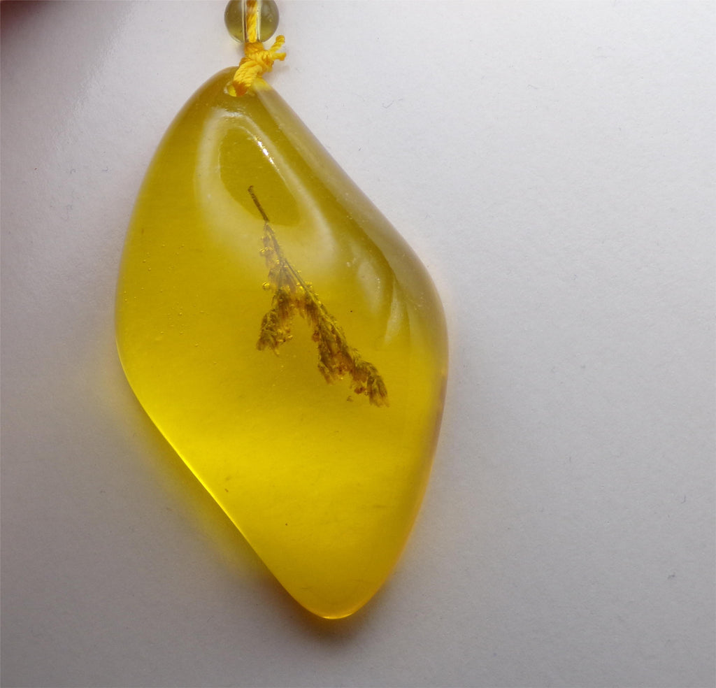Yellow Bead Necklace with Asymmetrical Amber-Style Pendant
